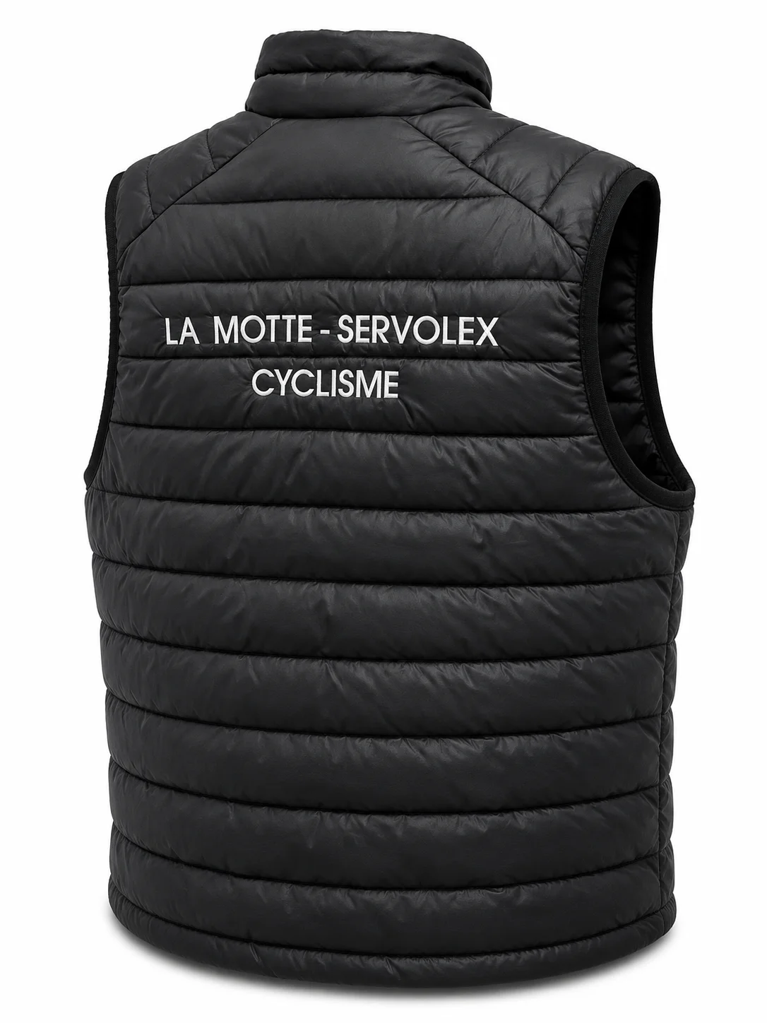 Blouson noir matelassé sans manche écusson et écritures brodés